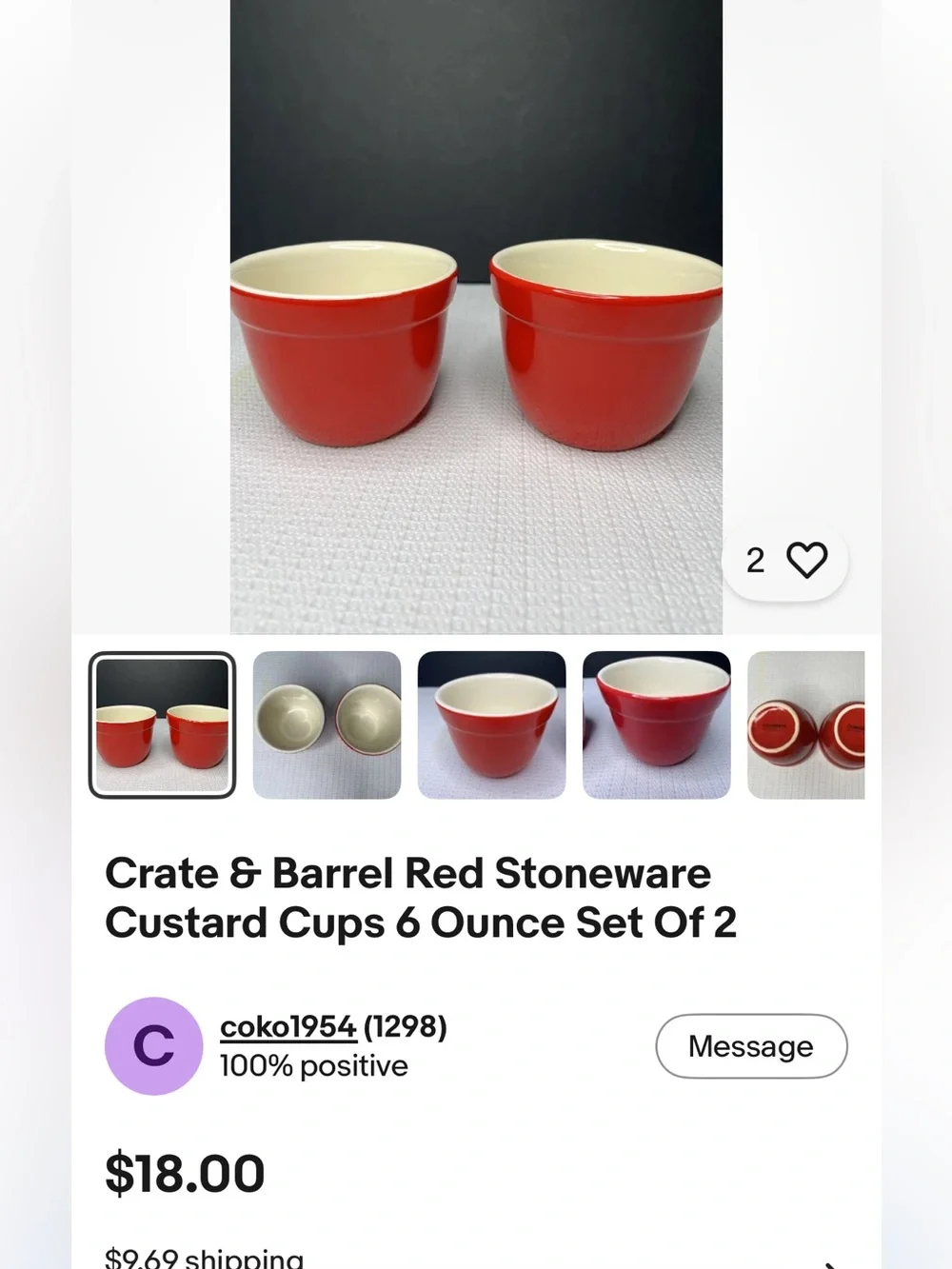 4 Crate&Barrel Red Stoneware Ramekins or Custard Cups